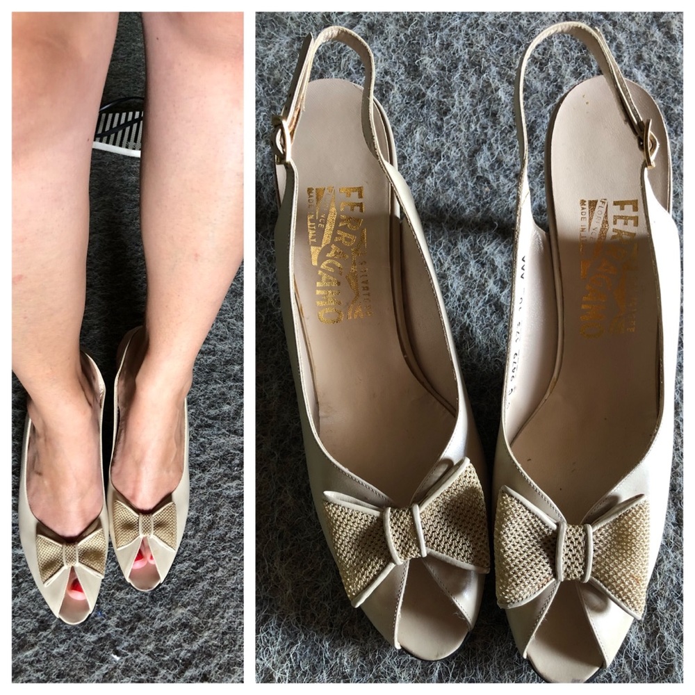 Vintage FERRAGAMO Peeptoe Sling backs